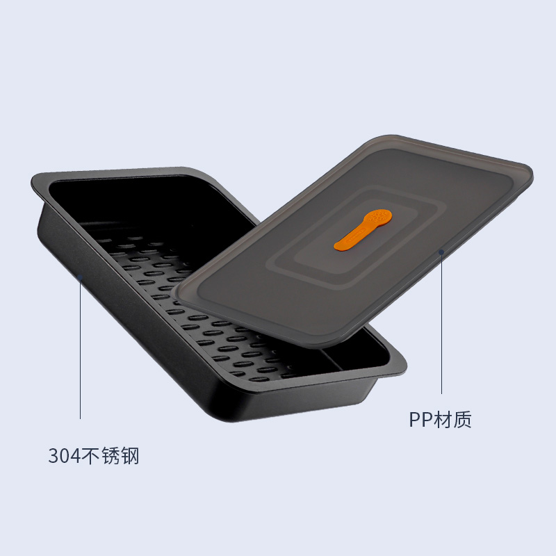 【CL】25Q4#6930-6932 coated stainless steel dumpling box with wavy bottom (3300ml) coating 3.3L black/khaki clear Specification image