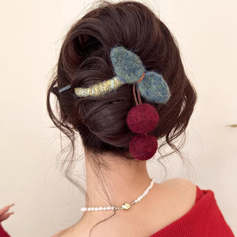 Plush red apple hair clips, large duckbill clips at the back of a woman's head, updo bangs clips, cute hair accessories wholesale undefined