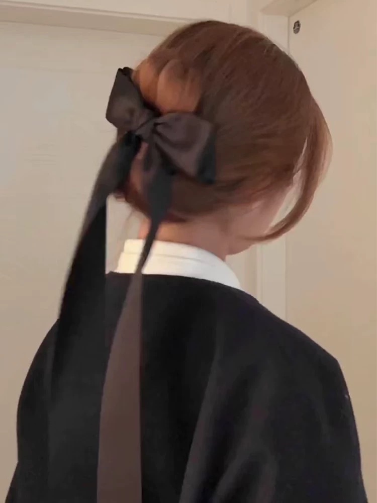 法式甜美奶白色大号蝴蝶结头饰发夹女2025新款后脑勺飘带丝带发饰 undefined