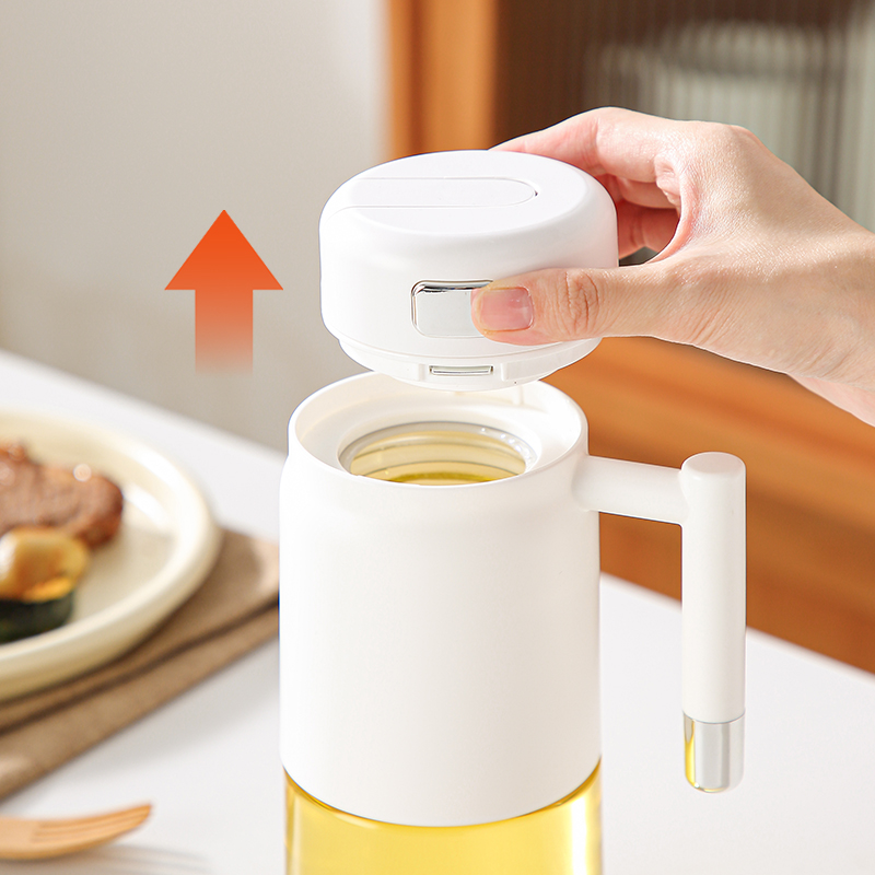 【CL】25Q4#8252 Kaiyue Automatic Opening and Closing Glass Oil Can (700ml) White/Khaki Clear details Picture