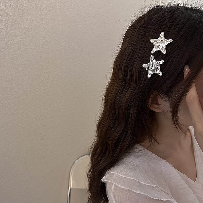 Hui Xian's new Korean-style niche design five-pointed star hair clip, women's metal star bangs clip, side clip details Picture