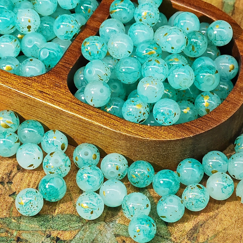 8/10mm glass beads, white jade material, ink-wash Chinese-style jewelry accessory beads, gold-sprinkled scattered beads, stringing material undefined