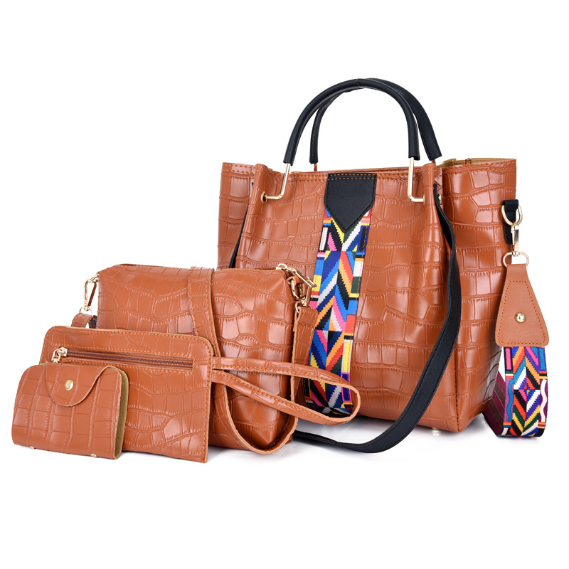 2022 Colorful Ribbon Korean Style Fashion Four-piece Set Women's handbag, hand-held bag, shoulder crossbody bag, new trendy ethnic style bag undefined
