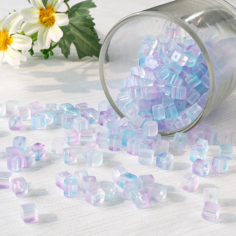 Factory wholesale of 7mm square crystal loose beads of frosted glass sugar for diy handcrafted beaded bracelet materials Specification image