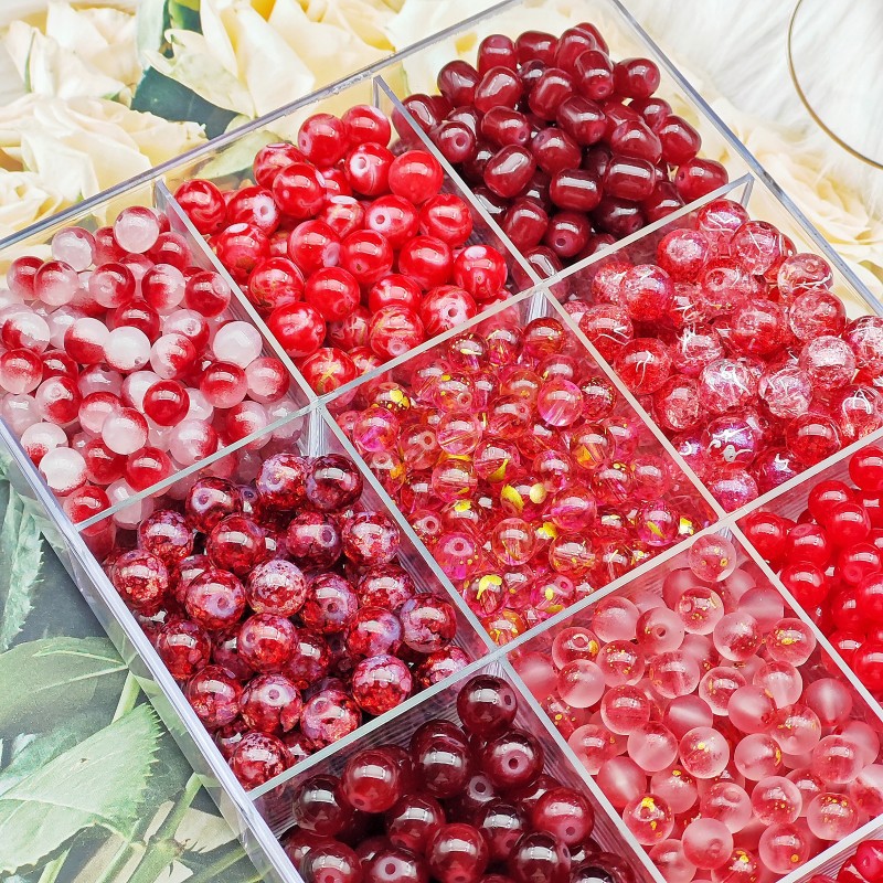 Red series traditional Chinese style New Year glazed glass beads diy handcrafted bead material bracelet jewelry bead accessories details Picture