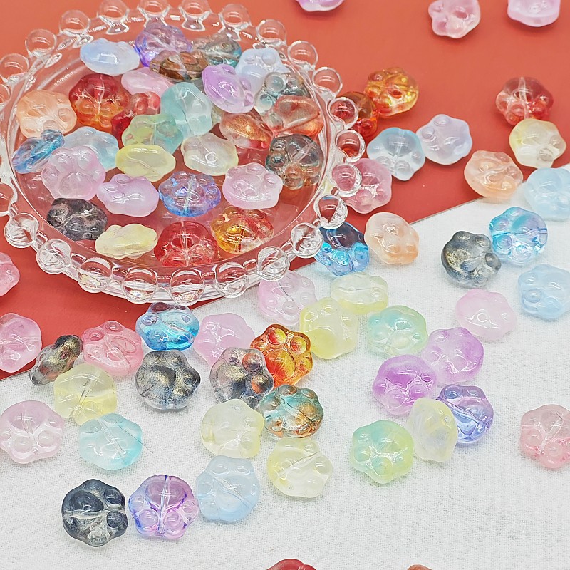Wholesale of cute glass cat paw and bear paw gradient straight hole beaded material handcrafted DIY jewelry and hand necklace accessories