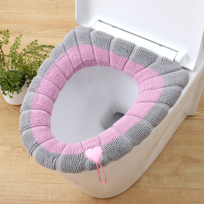 Nordic-style color-blocking handle toilet seat cover, plush knitted toilet seat cover, winter warm toilet seat, household toilet seat cover Specification image