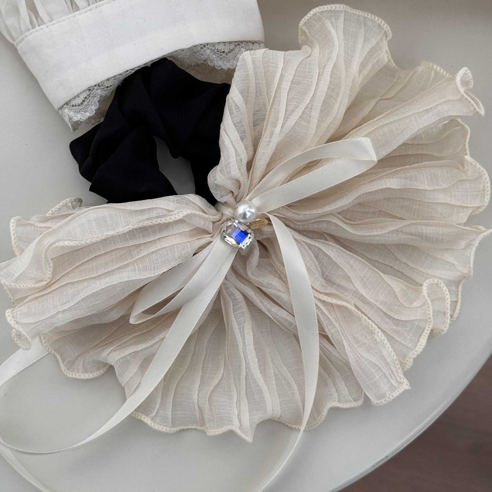 Korean pleated elegant ribbon hair bands, high-end style, ponytail hair ties, hair flowers, versatile hair accessories, simple hair ties and headwear undefined