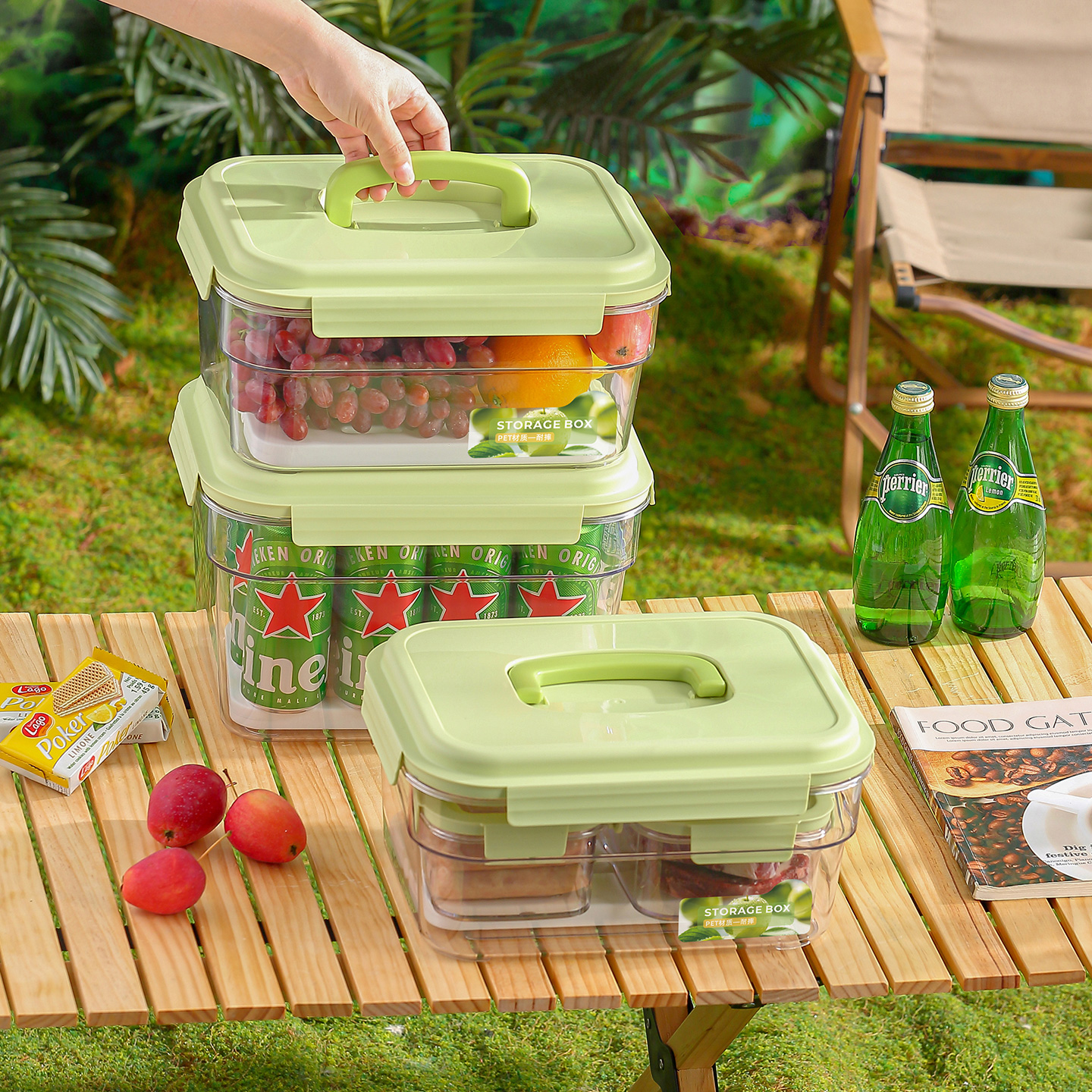 【CL】25Q4#8549-8550-8552-8556 Berna Portable Sealed Storage Box Green/Khaki Clear Specification image