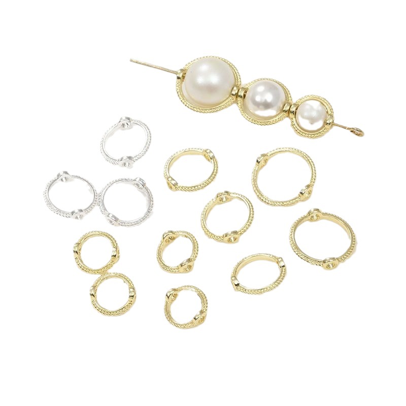 18K real gold color-retaining lace beaded ring, twisted double-hole bead ring, hand-strung beads, diy accessory pearl ring Item Picture