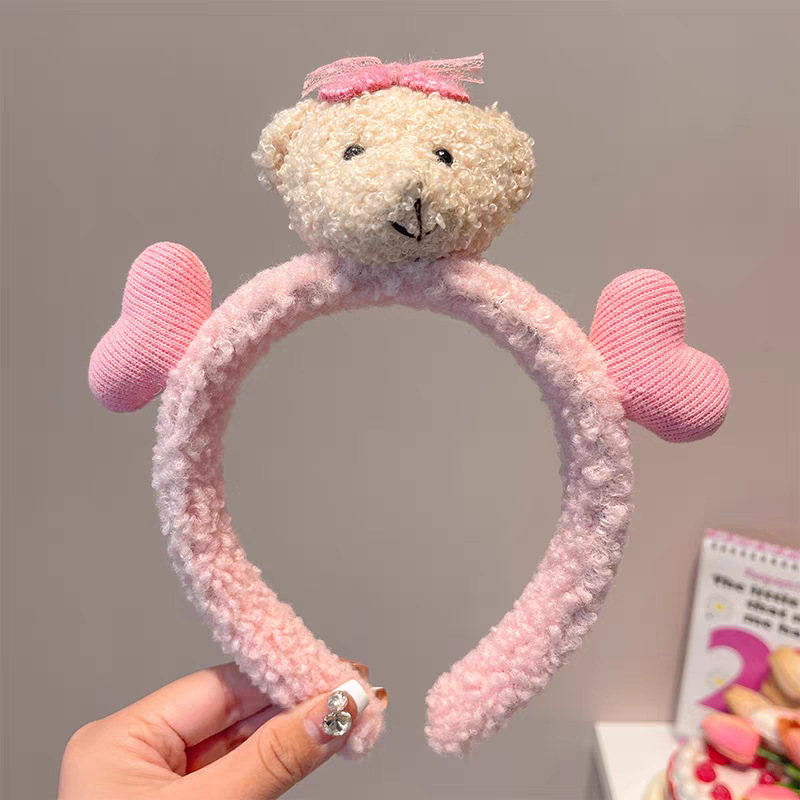 Cute cartoon plush hairband for women 2026 new style, special headband for washing face, makeup, mask application, hair pressing, hairpin headwear undefined