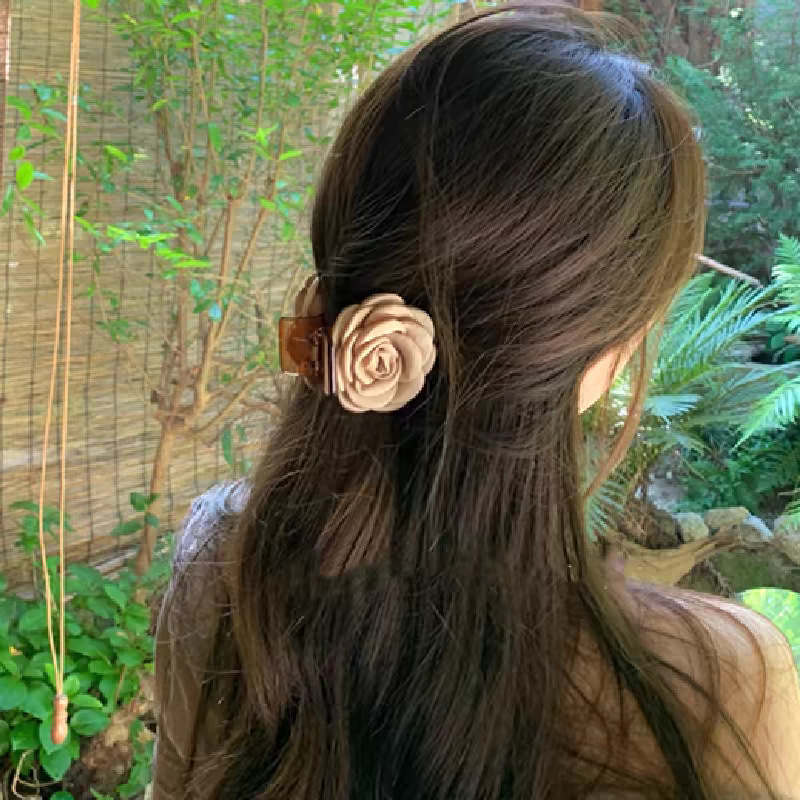 2024 New retro big red flower grab clip, large shark clip headpiece, rose hairpin, women's back of the head hairpin undefined