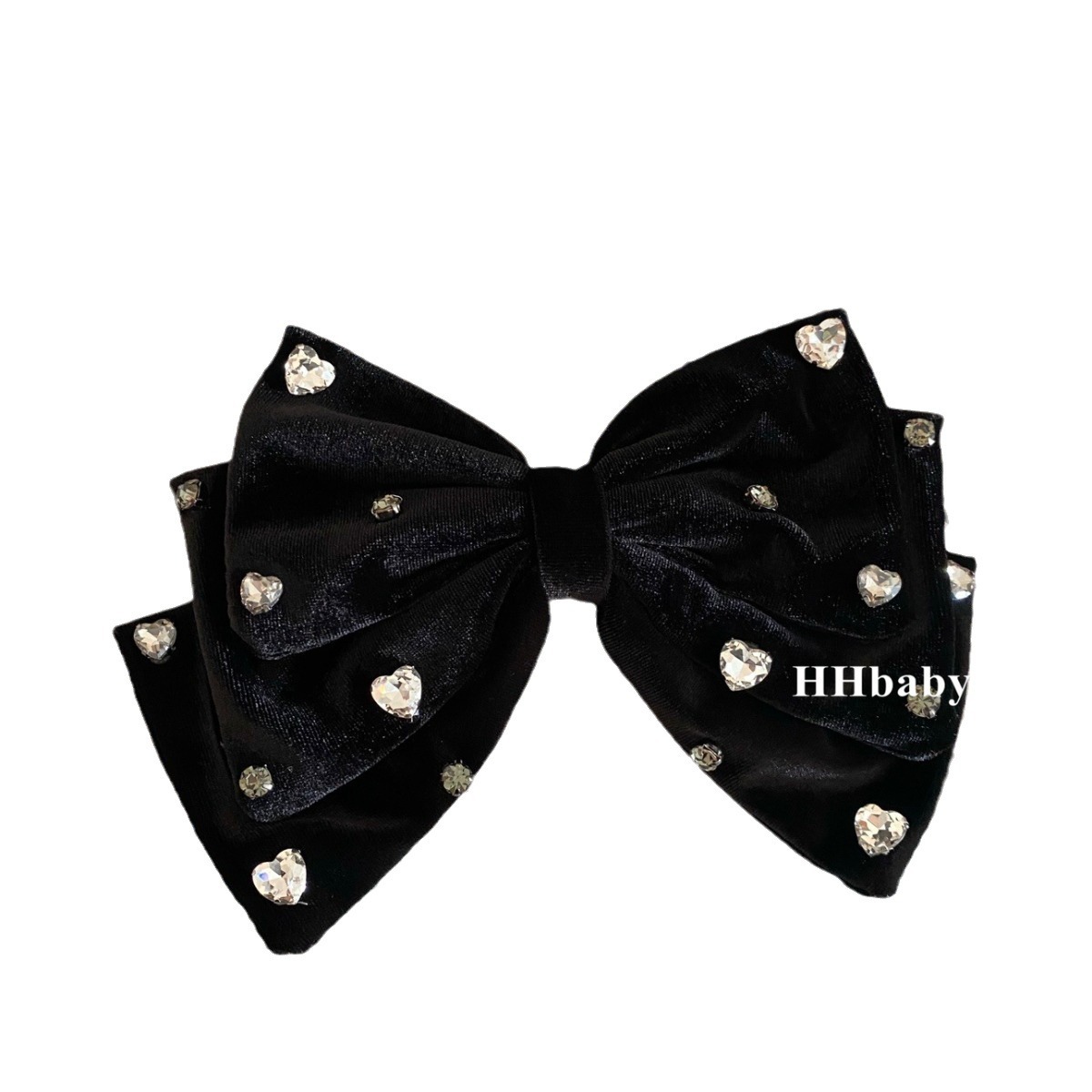 French bow diamond-encrusted hairpins, heart water diamonds, high-end feel, black goose down hairpins, back of the head hairpin headwear for women Item Picture