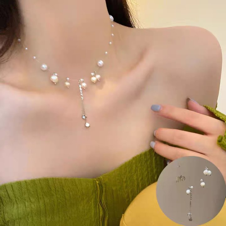 French retro camellia pearl necklace, a niche design for women, a high-end collarbone chain, fashionable and elegant, versatile necklace Specification image