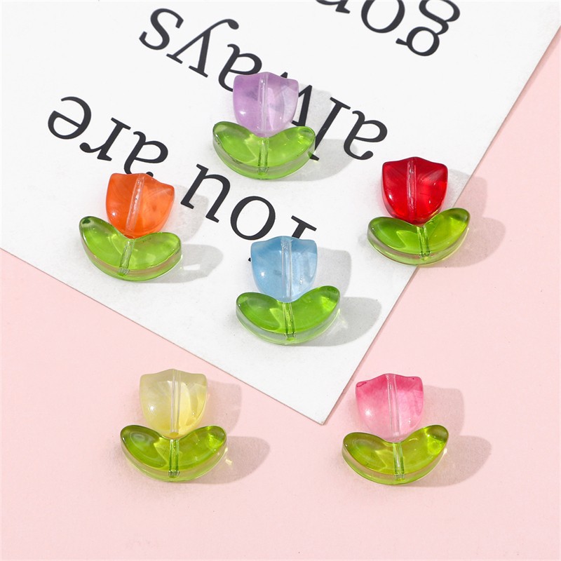 Jelly powder gradient glass, tulip petal beaded material, DIY handmade bracelet, earrings, accessories, hairpins details Picture