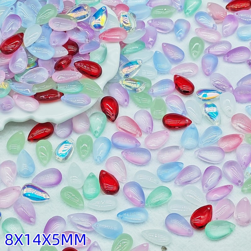 8x14mm glass accessory water drop pendant, flat water drop diy jewelry accessory pendant hole, ancient-style material scattered beads undefined