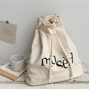 New Korean version backpack, simple letter printed canvas bag, hand-held large-capacity shopping bag, student bucket bag undefined