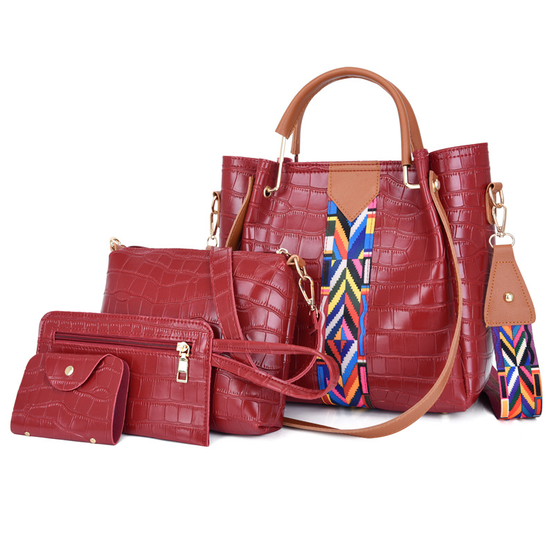 2022 Colorful Ribbon Korean Style Fashion Four-piece Set Women's handbag, hand-held bag, shoulder crossbody bag, new trendy ethnic style bag undefined