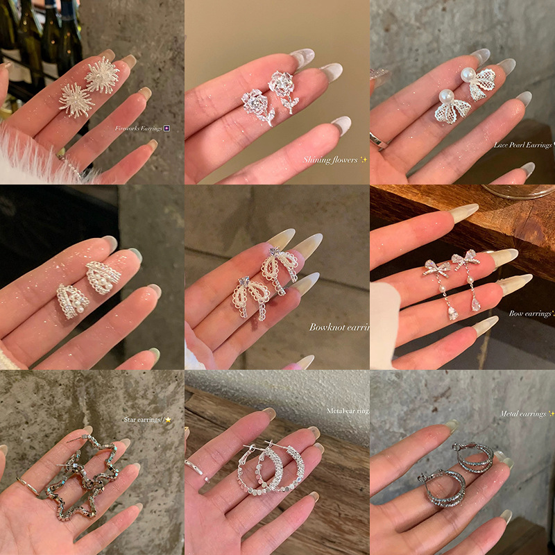Zirconium rose flower earrings with a light luxury and high-end feel, stud earrings, a 2026 bestseller for women, are versatile and niche earrings for summer commutes full image