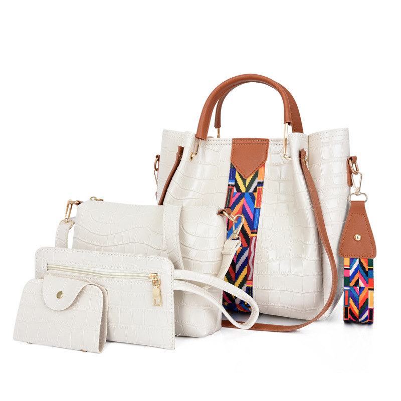 2022 Colorful Ribbon Korean Style Fashion Four-piece Set Women's handbag, hand-held bag, shoulder crossbody bag, new trendy ethnic style bag undefined