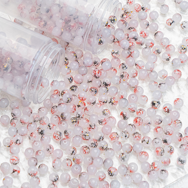 Wholesale of 8mm - 10mm jade material, ink-wash gold-sprinkled glazed glass beads, loose beads, hand-strung beads, DIY jewelry accessories materials undefined