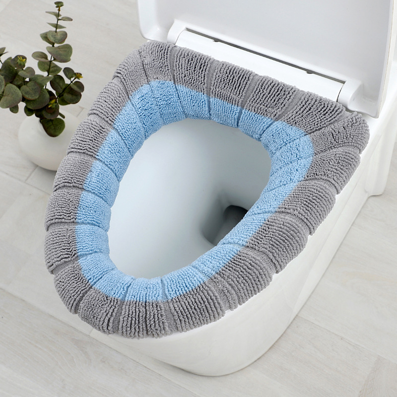 Nordic-style color-blocking handle toilet seat cover, plush knitted toilet seat cover, winter warm toilet seat, household toilet seat cover undefined