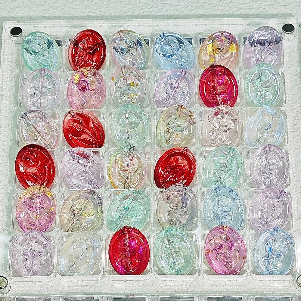 15x18mm oval glass flower brand glass rose through-hole beaded diy handmade necklace and bracelet material accessories Specification image