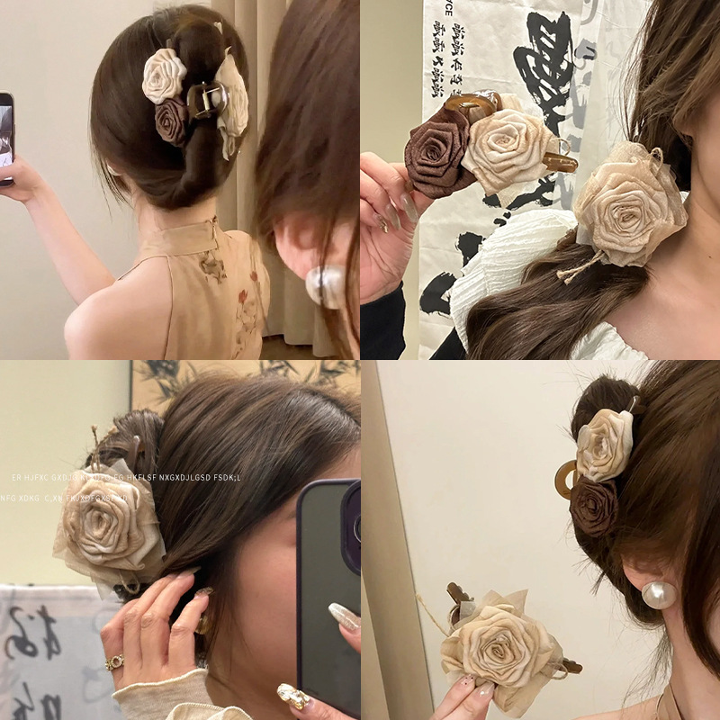 Dry rose flower grab clip for women, 2025 new high-end large shark clip for the back of the head, hairpin headwear Specification image