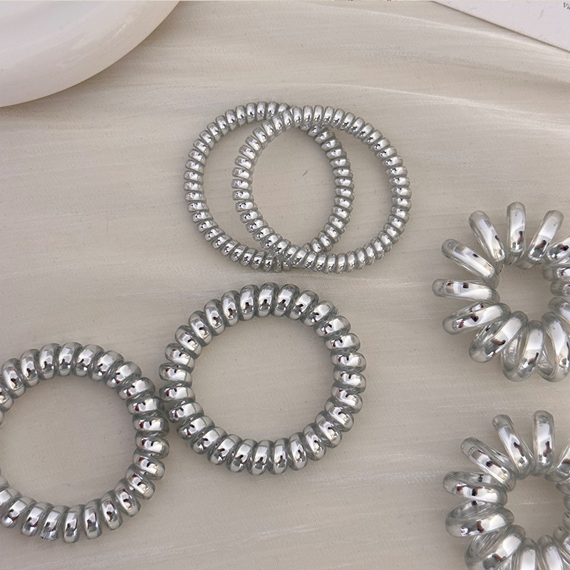 Silver telephone line hair band for women 2024, a new, high-end and cool style, wind power coil hair band, leather band hair accessory for women details Picture