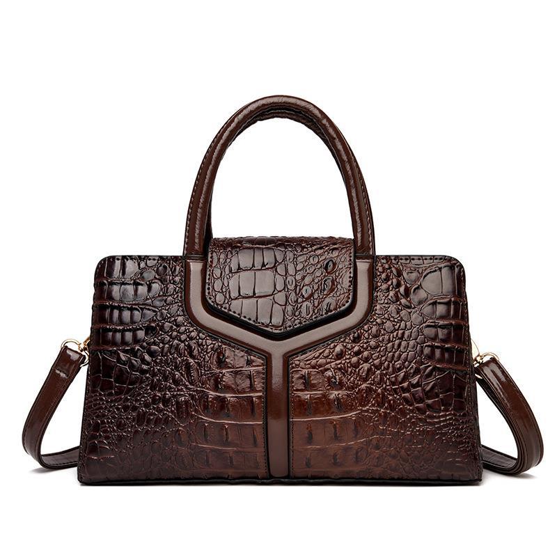 Ladies' handbag, crocodile-patterned single-shoulder bag, European and American fashion tote bag, retro large-capacity women's bag, zipper open lid undefined