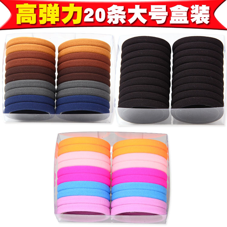 20 box-packed mixed-color towel bands, seamless, high-elasticity large hair bands, adult and student hair ties, ponytail bands full image