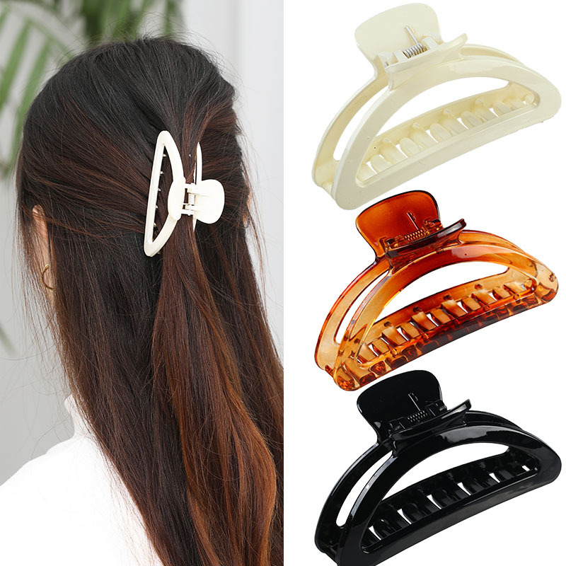 New PC material boutique hair clip, Instagram French semi-round grab clip, elegant geometric large back head shark clip details Picture