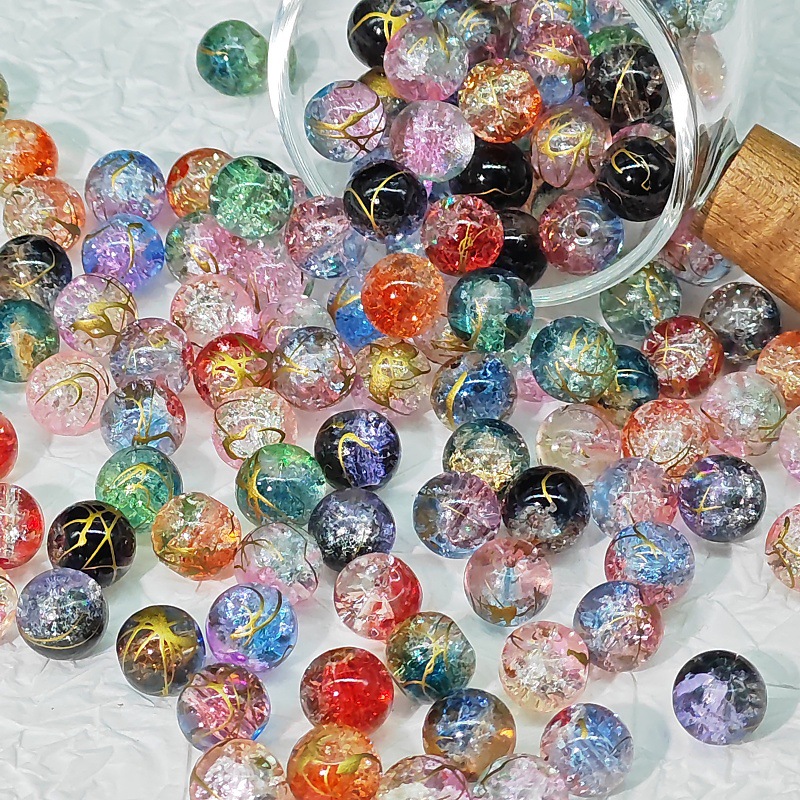 10mm拉丝爆花珠新款中式金丝线双色琉璃手串散珠手工diy饰品配件