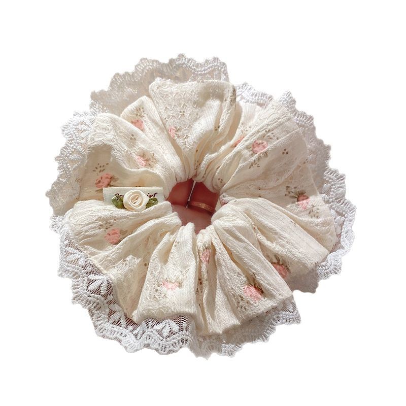 Elegant Camellia floral lace fringed large intestine hair band 2025 new style Korean-style gentle and high-end large headband for women Item Picture