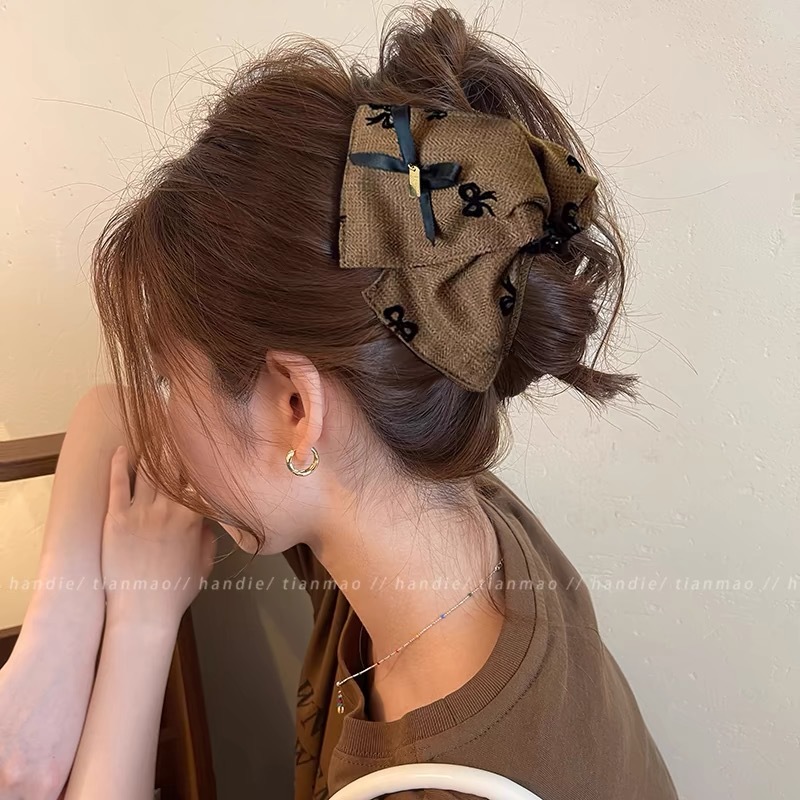 Bow denim triangle clip for women 2025 new style high-end shark clip full back of the head hair clip headwear undefined