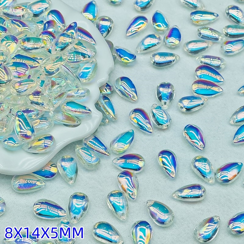 8x14mm glass accessory water drop pendant, flat water drop diy jewelry accessory pendant hole, ancient-style material scattered beads undefined