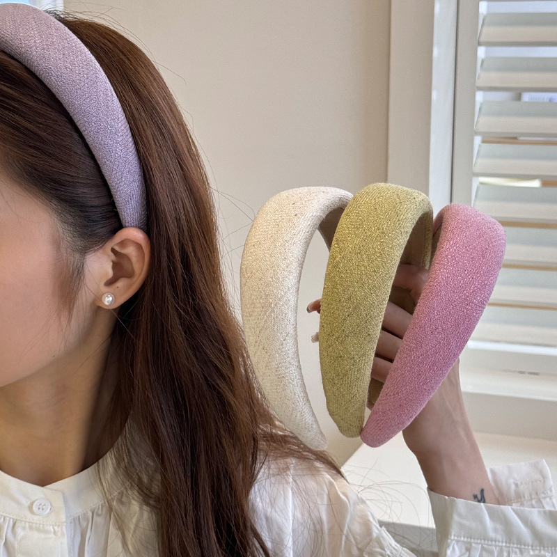 Fresh spring and summer colorful cream-colored wide-brimmed headband for women 2025 New style Korean high head top daily versatile facial cleansing headband