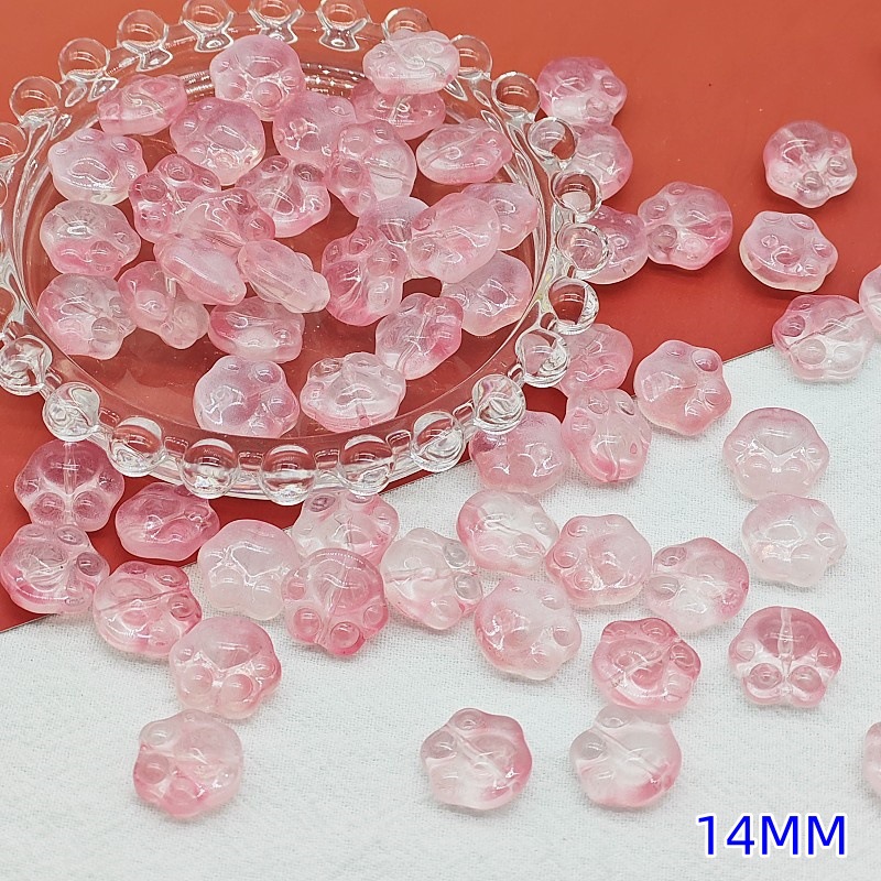 Wholesale of cute glass cat paw and bear paw gradient straight hole beaded material handcrafted DIY jewelry and hand necklace accessories undefined