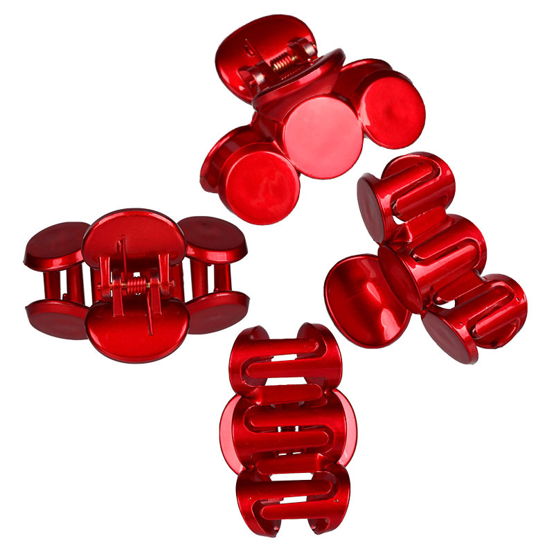 Festival wedding hair accessories, red hair clips, festive grappling clips, updo ponytail clips, 7 cm three-and-a-half-circle medium-sized hair clips details Picture