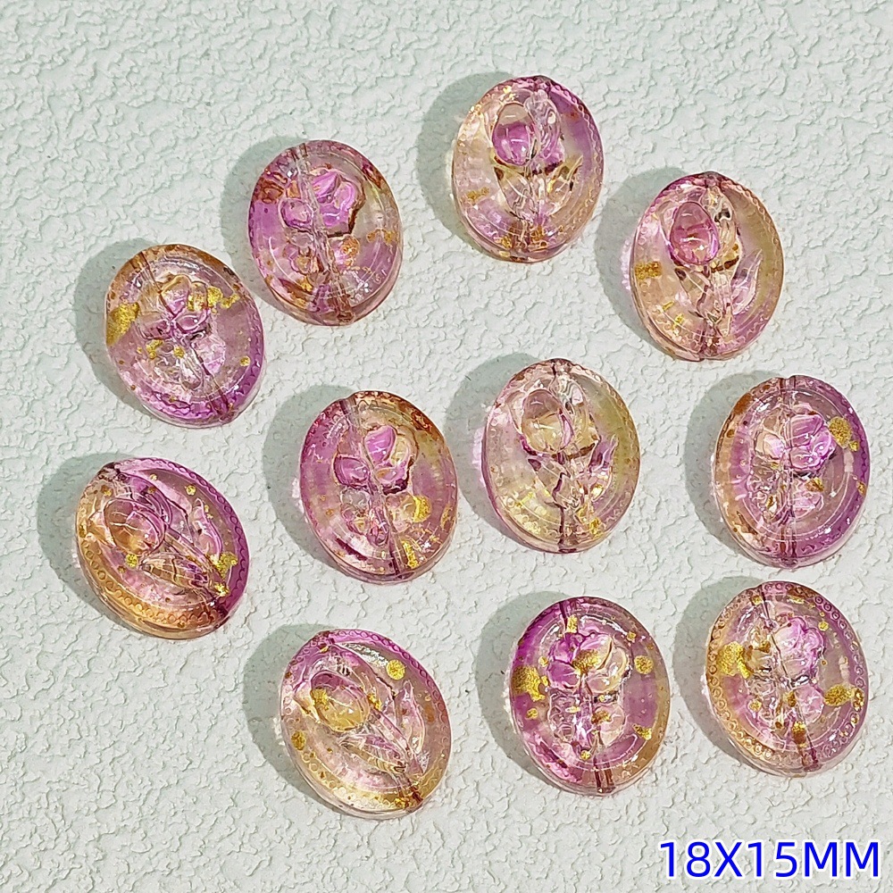 15x18mm oval glass flower brand glass rose through-hole beaded diy handmade necklace and bracelet material accessories undefined