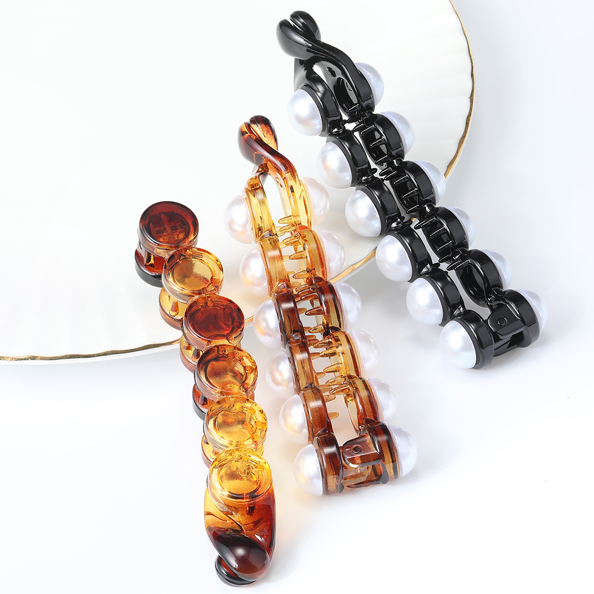 High ponytail hairpin for women at the back of the head 2025 new vertical clip, high-end hairpin 6 semi-round banana clip twist clip details Picture