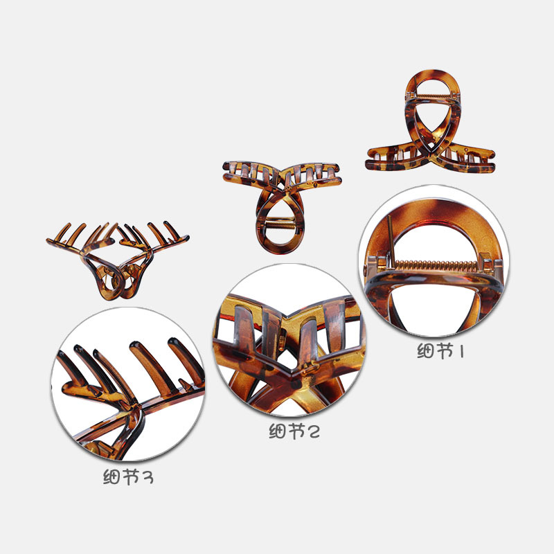 Korean version leopard print acetate fish tail clip, sweet and elegant, scratch-off plate, hair clip, hair accessory, new women's cross ponytail clip set Specification image