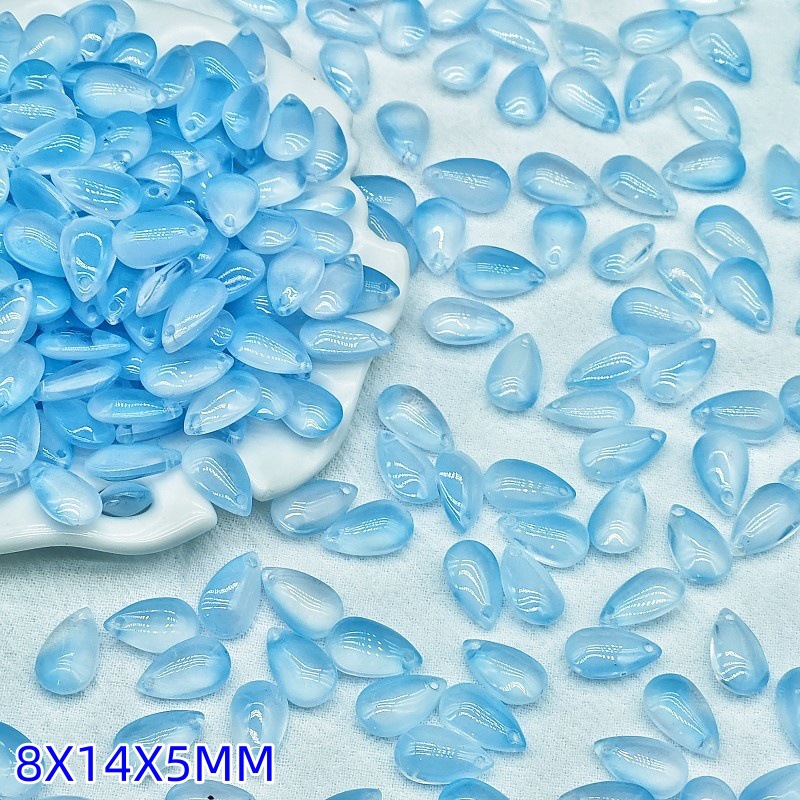 8x14mm glass accessory water drop pendant, flat water drop diy jewelry accessory pendant hole, ancient-style material scattered beads undefined