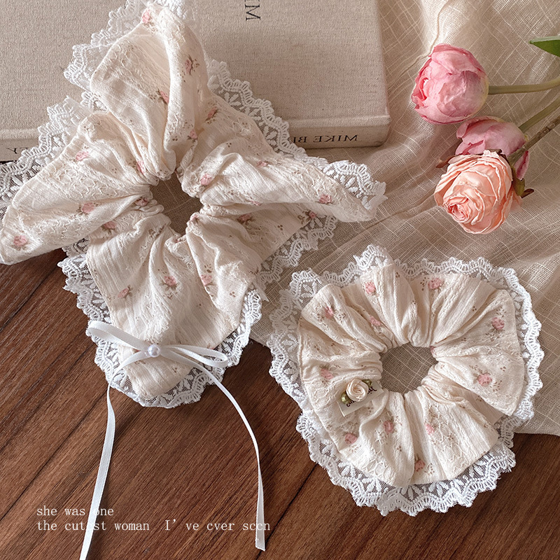 Elegant Camellia floral lace fringed large intestine hair band 2025 new style Korean-style gentle and high-end large headband for women details Picture