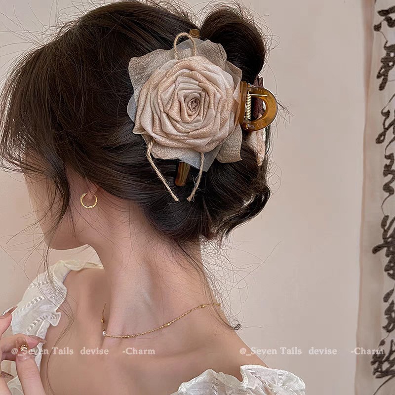 2024 New retro big red flower grab clip, large shark clip headpiece, rose hairpin, women's back of the head hairpin undefined