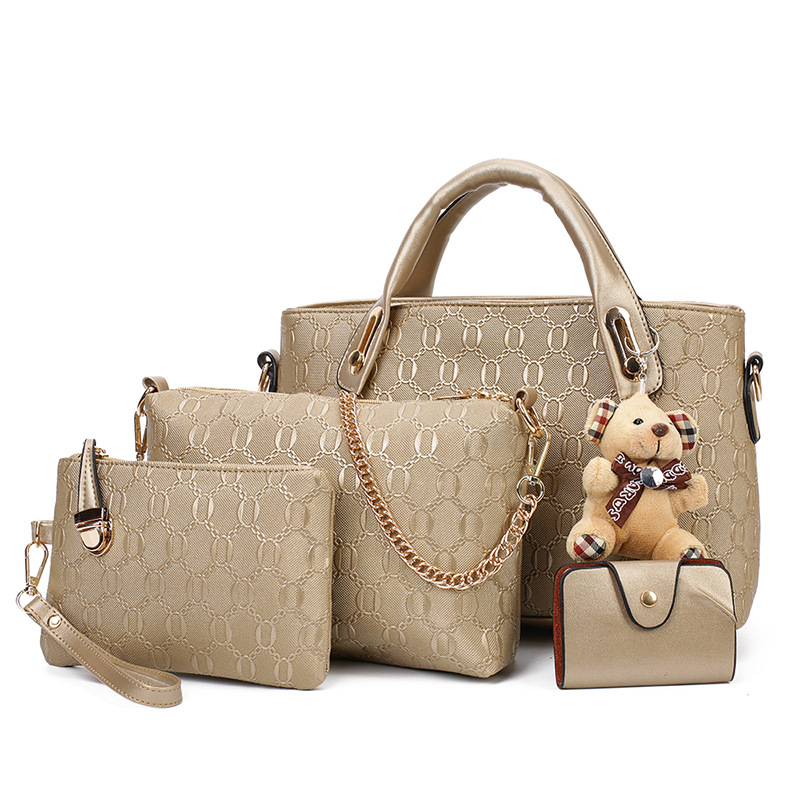 Women's bag 2023 European and American four-piece set mother-and-child bag Large capacity single-shoulder hand-carry crossbody bag manufacturer wholesale embossed design Item Picture