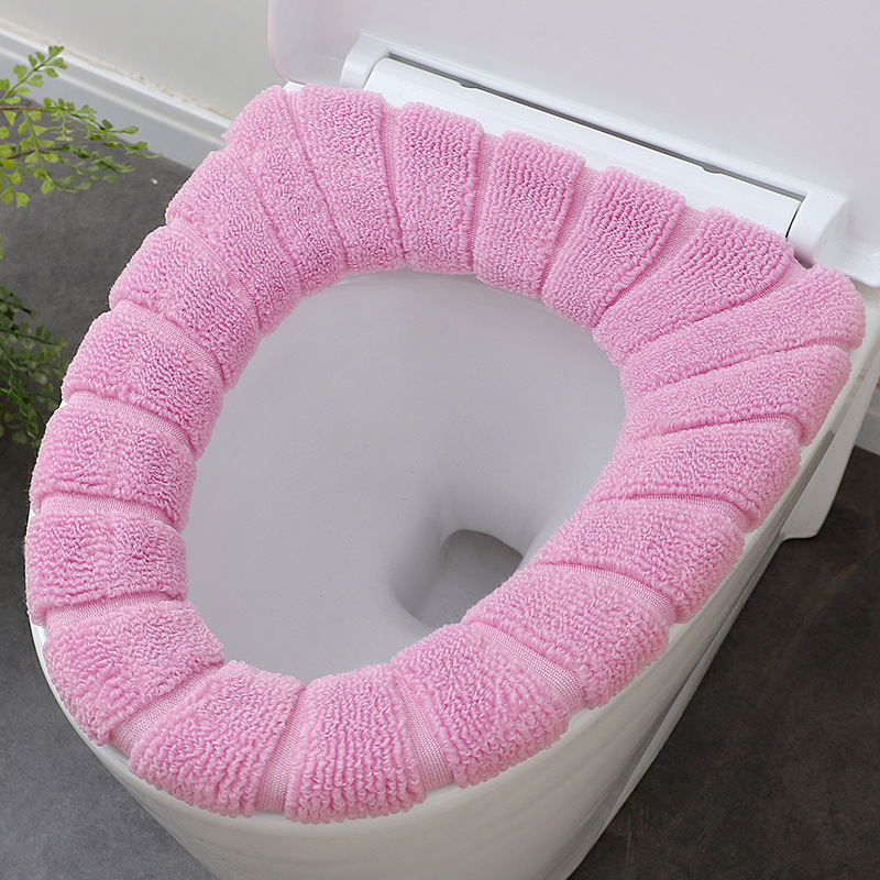 Nordic-style color-blocking handle toilet seat cover, plush knitted toilet seat cover, winter warm toilet seat, household toilet seat cover undefined