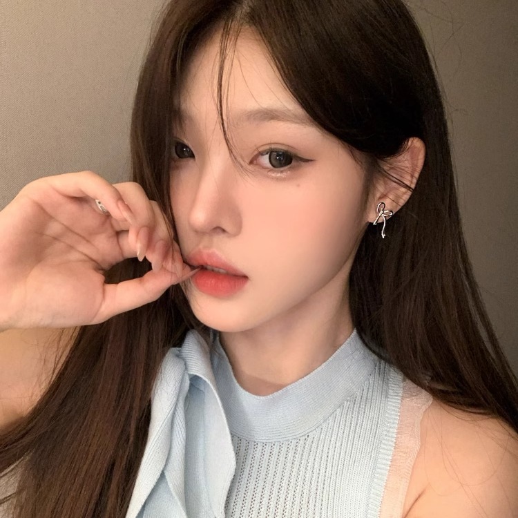 韩系蝴蝶结流苏耳钉女轻奢高级感超闪银色丝带耳饰S925银针耳环 details Picture