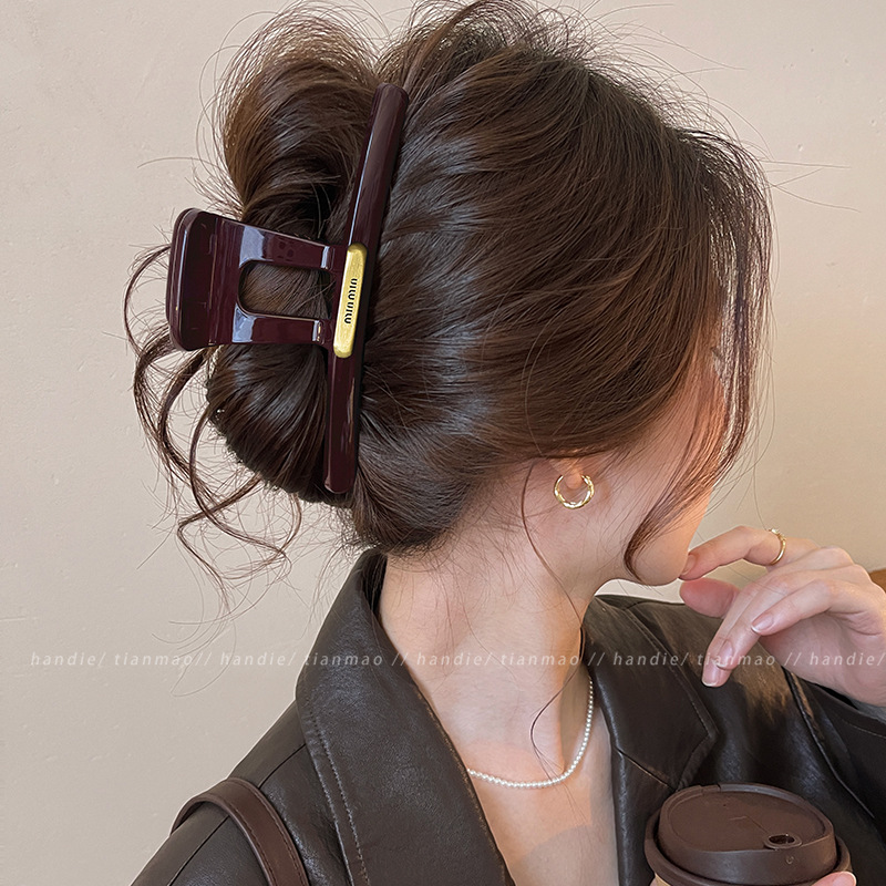 Gold label letter hair clip for Women, 2025 new style, high-end shark clip, large hair volume, back head coil hair clip