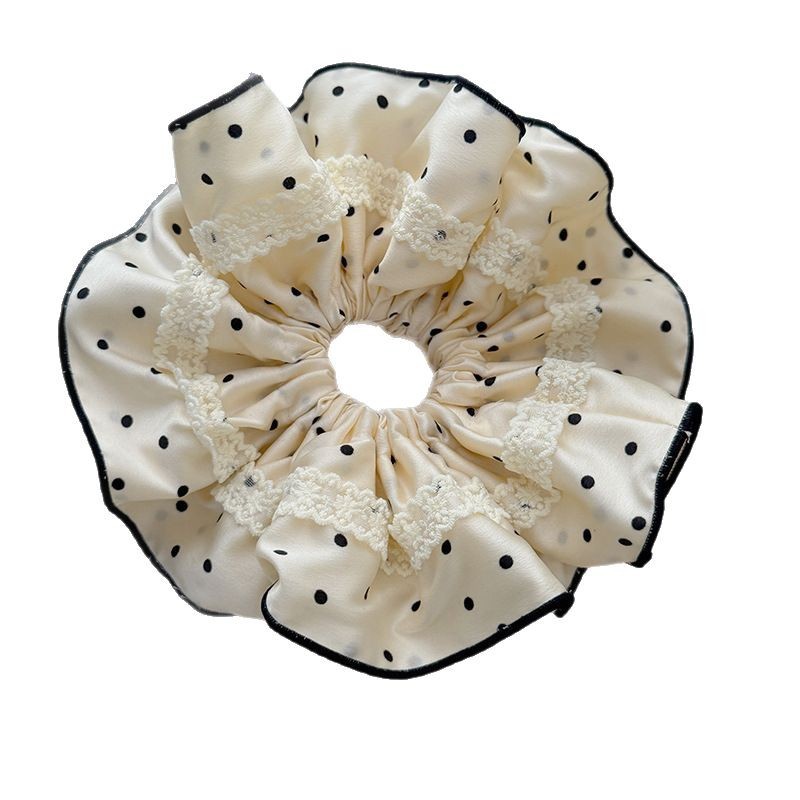 French lace polka dot large intestine hair tie for women with a high-end look, bun hair tie, ponytail, oversized hair flower hair tie Item Picture